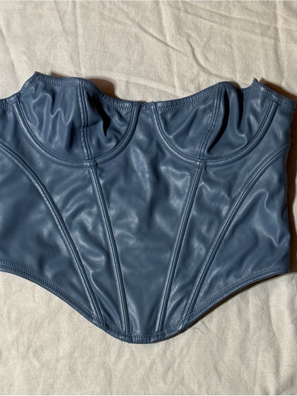 Urban outfitters Faux Leather Corset Top in Slate Blue